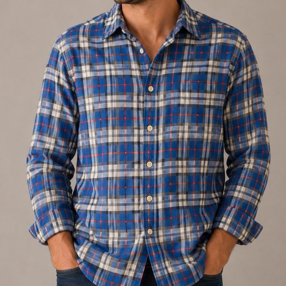 American Eagle Seriously Soft Flannel Shirt Mens L Blue Plaid Distressed Grunge